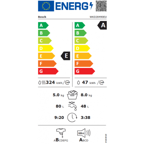 BOSCH WKD28490EU Εντοιχιζόμενο Πλυντήριο-στεγνωτήριο 8/5 kg 1400 στροφών BOSCH WKD28490EU Εντοιχιζόμενο Πλυντήριο-στεγνωτήριο 8/5 kg 1400 στροφών